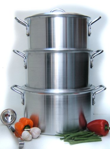 3 LARGE PROFESSIONAL CATERING SAUCEPAN STOCKPOTS WITH LIDS - 18, 15 & 13 LITRE - SUITABLE CATERERS, DOMESTIC, VOLUME COOKING, ETC. Fast Dispatch