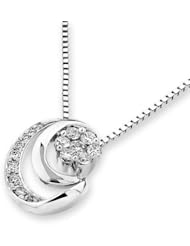 18K White Gold Round Diamond Crescent Pendant w/Sterling Silver Chain (0.16 cttw, G-H Color, VS2-SI1 Clarity, 16")