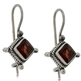 Silver Princess Earrings w  Garnet Bezel Set Gemstones