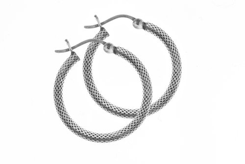 Medium Sterling Silver Creole Earrings With Tiny Diamond Shape Engraved 21mm diameter