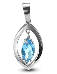 CleverEve Designer Series Elegant Marquise Shaped Sterling Silver Pendant w/ 13mm Marquise Cut Genuine Blue Topaz Center Stone
