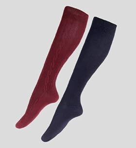 2 Pairs Of Cotton Rich Cable Ribbed Knee High Socks