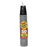 Amscan Big Party Pack 50 Count Plastic Cups, 16-Ounce, Black
