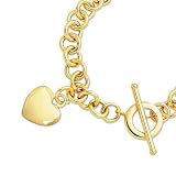 14K Yellow Gold Bracelet With Puffed Heart Charm - 7.50 inches