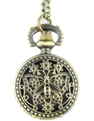 Youyoupifa Bronze Alloys Carve Butterfly and Flowers Patterns Quartz Pocket Watch(Unisex)