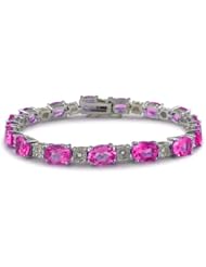 20ct Created Pink Sapphire and Diamond Bracelet in Sterling Silver