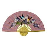 Hand-painted Light Pink Folding Decorative Wall Fan - Bird & Flower Design