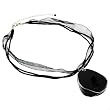 Black Agate with Druze in Sterling Silver Wire Wrap with Black Adjustable Silk Cord - Length: 17 to 20''