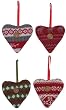 Acrylic Hand Knit Christmas Hearts Ornaments Set of 12 - 3 of Each Pattern
