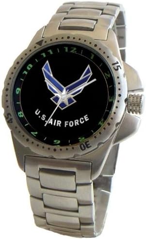 "U.S. Air Force" Emblem Stainless Steel Sport Watch With Elapsed Time Turning Bezel and Stainless Steel Bracelet From Military Time