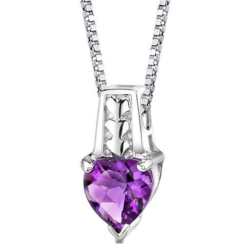 Cherished Forever: Sterling Silver 1.50 carats Heart Shape Checkerboard Cut Amethyst Pendant with 18 inch Silver Necklace and Free Shipping