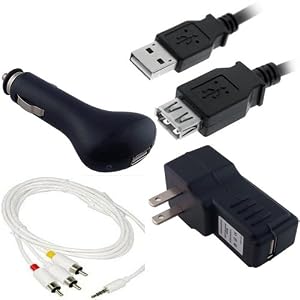 Creative Labs Vado Pocket Video Camcorder Bundle Set: 6 Feet USB Extention Cable Charger, USB Car Charger, USB Wall / Travel Charger, and AV Audio / Visual / Video Cable