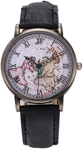 World Map Roman Numeral Antique Copper Color Dial Case Watch:351