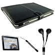 Apple iPad Durable Hard PU Leather Case + Includes a 4-inch eBigValue (TM) Determination Hand Strap + Anti-Glare Screen Protector For iPad Tablet ( All Models ) + Fashion Earbud Headset Headphones 3.5mm In-Ear Stereo ( Black )