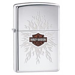 Zippo Harley-Davidson Engraved Flames Lighter (Silver, 5 1/2 x 3 1/2 cm)