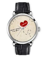 SPRAWL Aanalog Fashion Series Silver Ladies Watches of Genuine Black Leather Strap,Unique Wrist Watch for Women Girls Designed with I love you