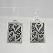 Cute Rectanglular Heart Dangle Earrings in Sterling Silver, #9221