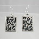 Cute Dangling Sterling Silver Square Heart Earrings with Swirl Designs, #9221