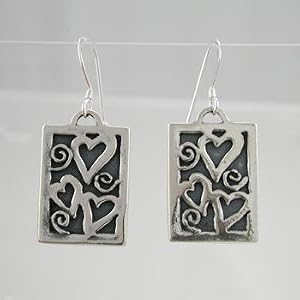 Cute Rectanglular Heart Dangle Earrings in Sterling Silver, #9221
