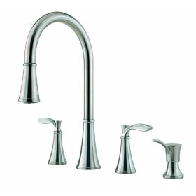 Pfister F5314PAS Petaluma Double Handle Pull-Down Kitchen Faucet, Stainless Steel