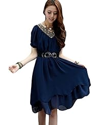 V-neck Chiffon Summer Belted Beaded Raglan Sleeves  Dress