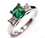 Emerald and Diamond 3 Stone Ring, 18k White Gold, AGL Certificate, Size 6 T.w 1.26 Carats