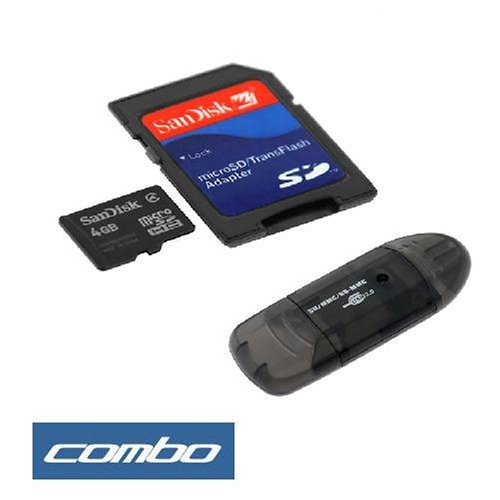 Sandisk 4GB Microsd Card with Adapter + Black USB Memory Card Reader for Cell Phone Smartphone