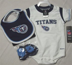 Tennessee Titans Reebok Infant 3 Piece Creeper Bib Bootie Set - Toddler (18 Months)