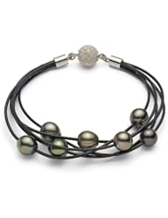 PremiumPearl 8-9mm Black Tahitian Pearl Bracelet with Leather