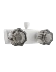 DF-SA100S-WT - White RV Shower Faucet Valve Diverter - Smoked Acrylic Knobs - For: Recreational Vehicle, Motorhome, Travel Trailer, Camper, Fifth (5th) Wheel, Towable
