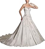 GEORGE BRIDE Strapless Beaded Bodice Satin Court Train Wedding Dress Size 8 White