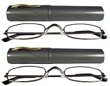 Reading Glasses~CLOSEOUT~Lot Of 2~Metal~Tube Case~SILVER~+2.00