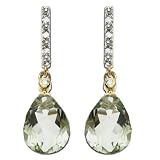 14k Yellow Gold Green Quartz and Diamond Drop Earring