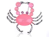 Statement Bead Rose Pink Crystal Rhinestone Silver Tone Crab Fashion Pin Brooch