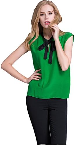 Girls Day Women's Slim Natural Silk Shirts Scoop Neck Sheath Bow Tank Top