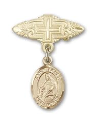 14K Gold Baby Badge with St. Agnes of Rome Charm and Badge Pin with Cross