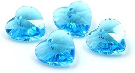 10 PCs Beading Supplies, Crystal Heart Pendant Element Loose Beads DIY Craft, Beading Jewelry Making, 14 mm (Lake-Blue)