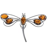 Certified Genuine Honey Amber and Sterling Silver Dragonfly Pin