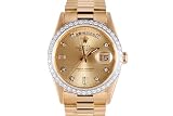 Rolex Mens Yellow Gold President Champagne Dial Diamond Bezel