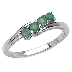 0.30 Carat Genuine Emerald Round Silver Ring
