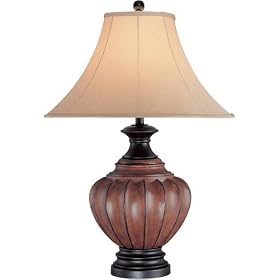 C4973 TABLE LAMP - WALNUT FINISH BELL FABRIC SHADE, TYPE A 150W by Lite Source by Lite Source