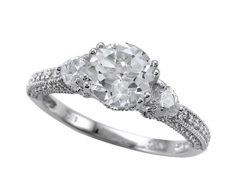 3.02 cttw Zoe R(tm) 14k Gold Plated 925 Silver Engagement Ring with 14 genuine Diamonds and 7mm Round Genuine White Topaz by Zoe R - Gold Plated Silver