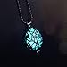 FM FM42 Glow in The Dark Openwork Teardrop Locket Pendant Necklace (Blue Light) GN1018
