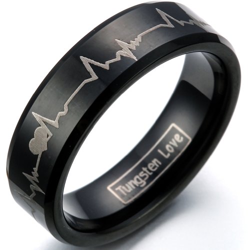 6mm Black Comfort Fit Tungsten Carbide Ring with Laser Forever Love Design Women's Aniversary/engagement/wedding Band (Size 4-16 Selectable)