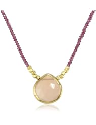 Katie Diamond "Isla" On Beads Rose Quartz Pink Garnet Yellow Gold Strand Necklace