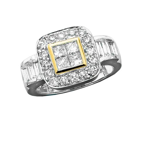 14K Two Tone Gold 1 1/4 ct. Princess Cut Diamond Fashion Ring