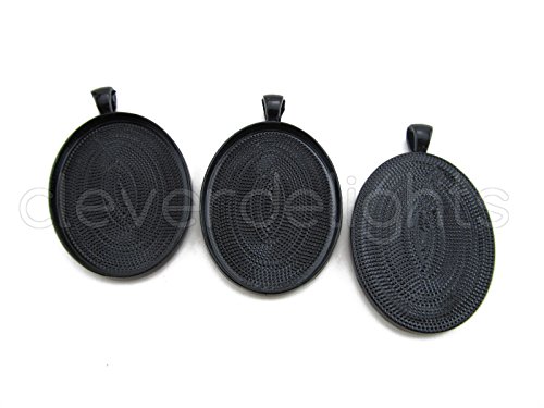 10 CleverDelights Oval Pendant Trays - Dark Black Color - 30 x 40 mm - Pendant Blanks Cameo Bezel Cabochon Settings - 30x40mm