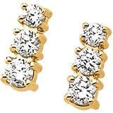 14K Yellow Gold Three 3 Stone Cubic Zirconia Earring
