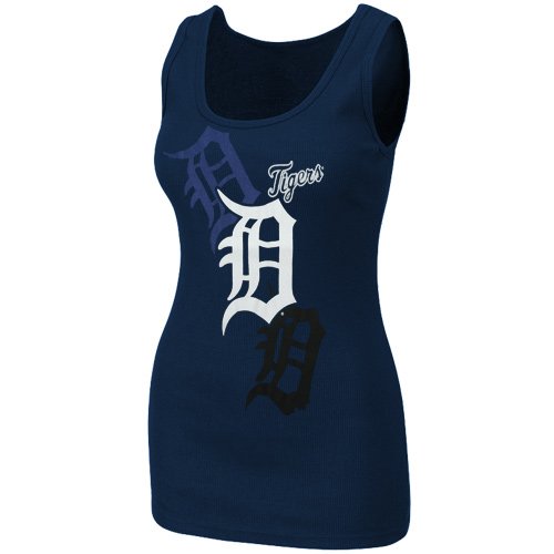 Majestic Detroit Tigers Ladies Navy Blue Pearl Tank Top (Medium)