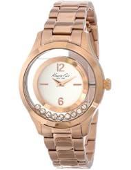 Kenneth Cole New York Womens KC4943 Transparency Dial Yellow Rose Gold Floating Stones Watch
